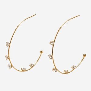 18k gp cubic zirconia minimalist hoop earrings; aprox 1.9" round; brass; nwot